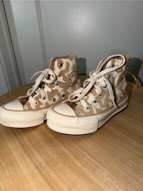 Converse High Top Sneakers - Tan and Cream Leopard Print